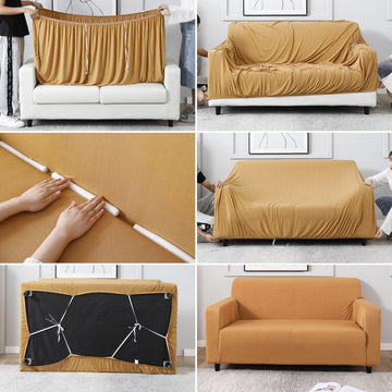 Step-by-step guide on How to put on Sand Brown elastic sofa cover