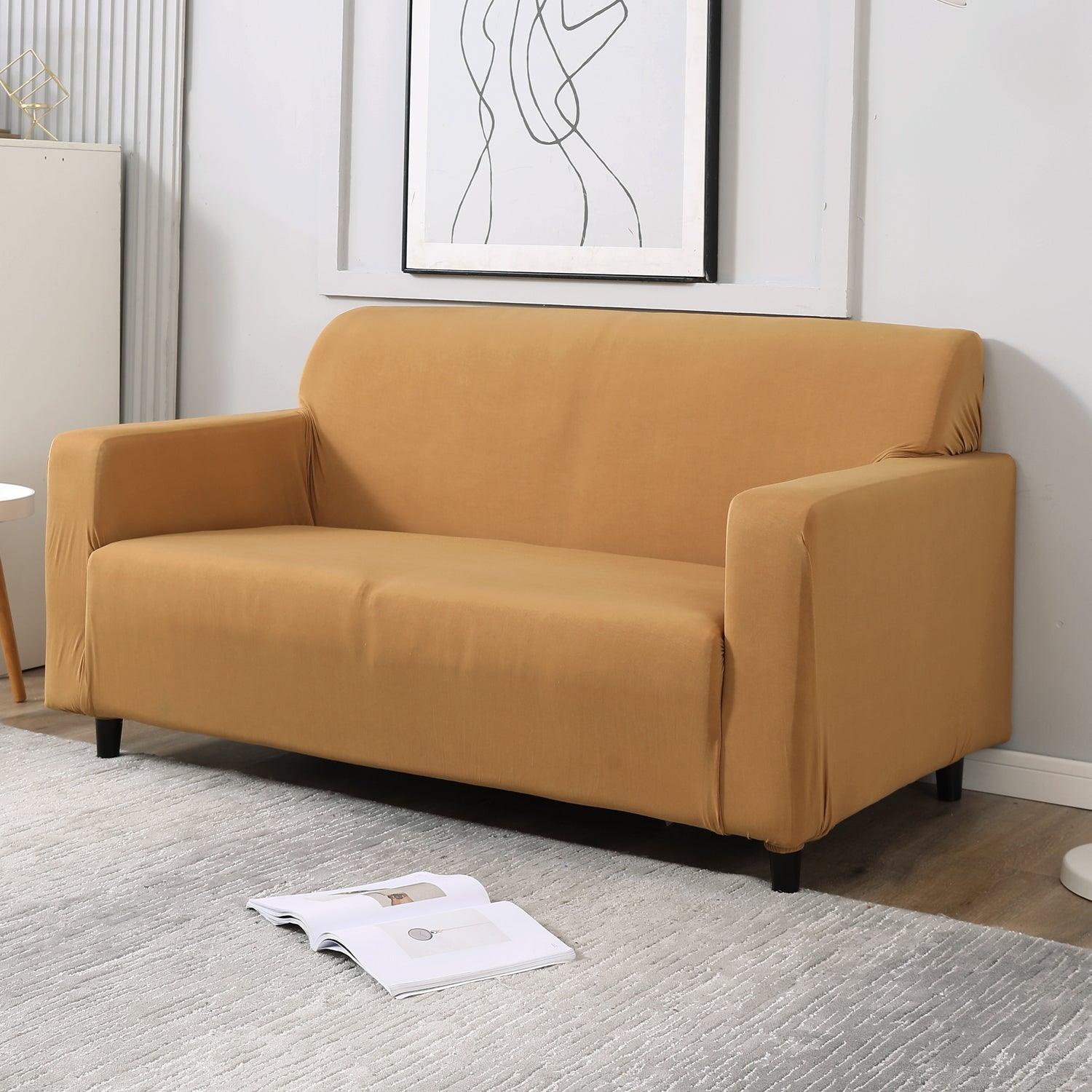 Sand Brown non slip elastic 2 seater sofa cover