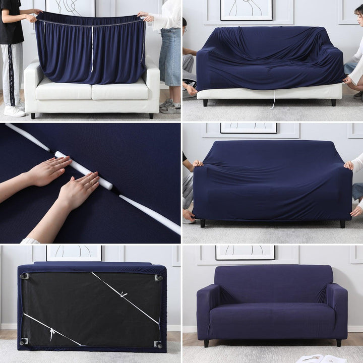 Step-by-step guide on How to put on Space Blue elastic sofa cover