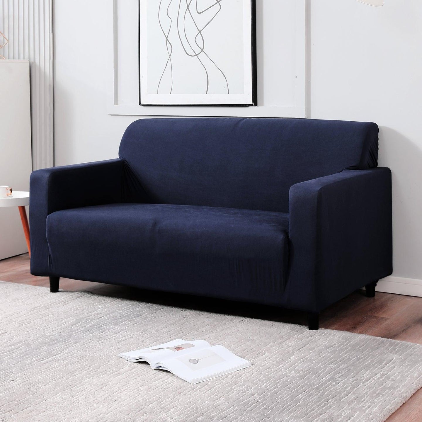 Space Blue non slip elastic 2 seater sofa cover
