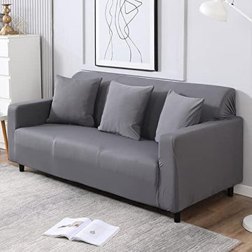 Plain grey colour non slip elastic 3 seater sofa cover
