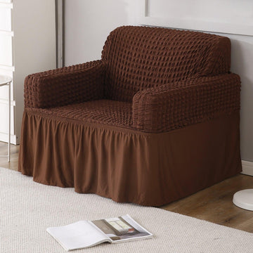 Dark Brown Stretchable Turkish Bubble Frill 1 seater sofa cover