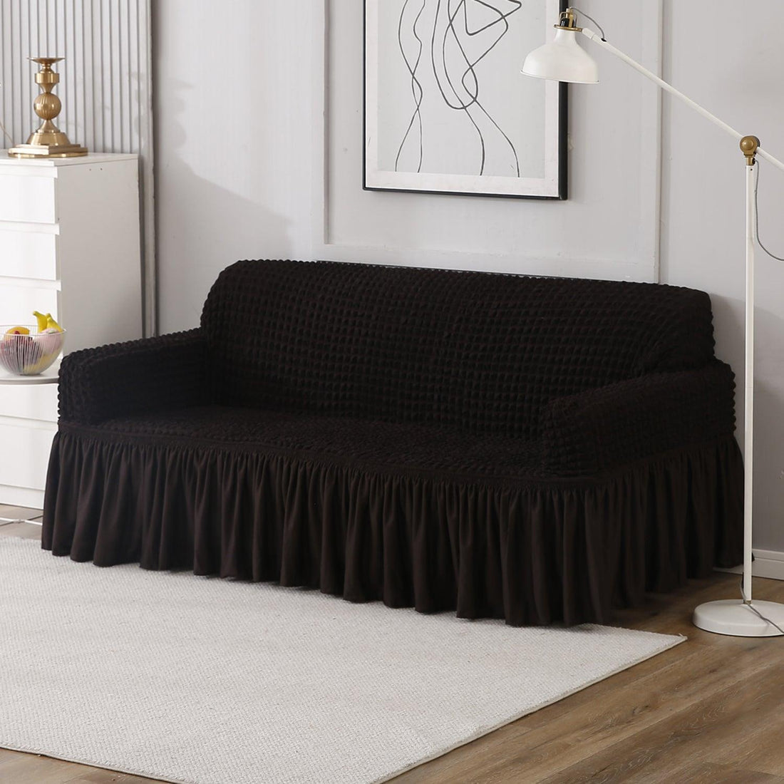 Dark Chocolate Elastic Turkish Bubble Frill 3 seater sofa cover