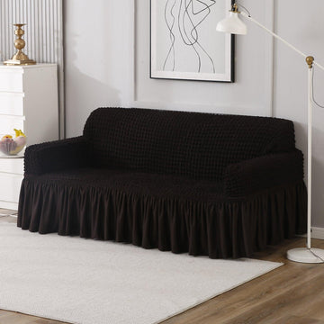 Dark Chocolate Elastic Turkish Bubble Frill 3 seater sofa cover