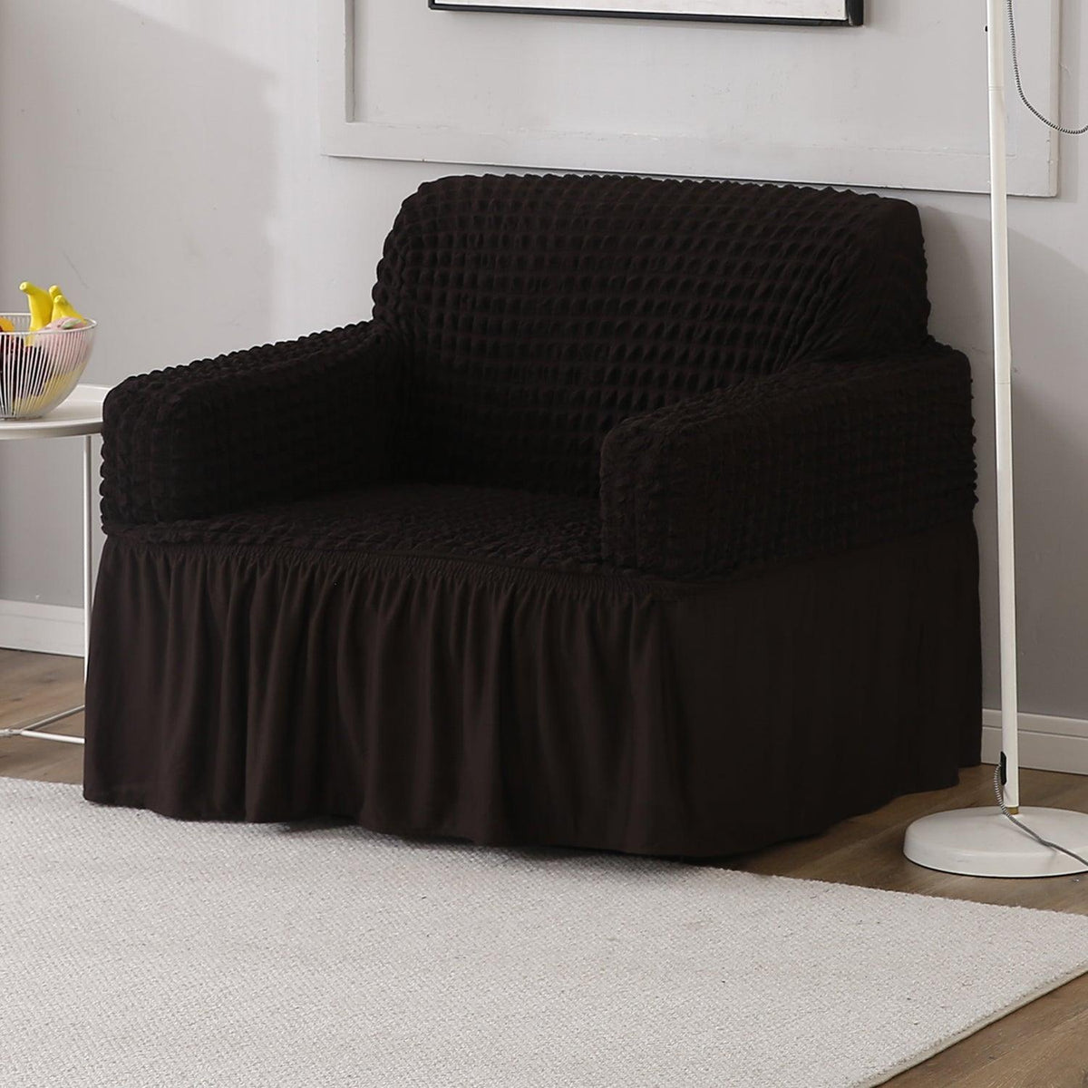 Dark Chocolate Elastic Turkish Bubble Frill single sofa cover