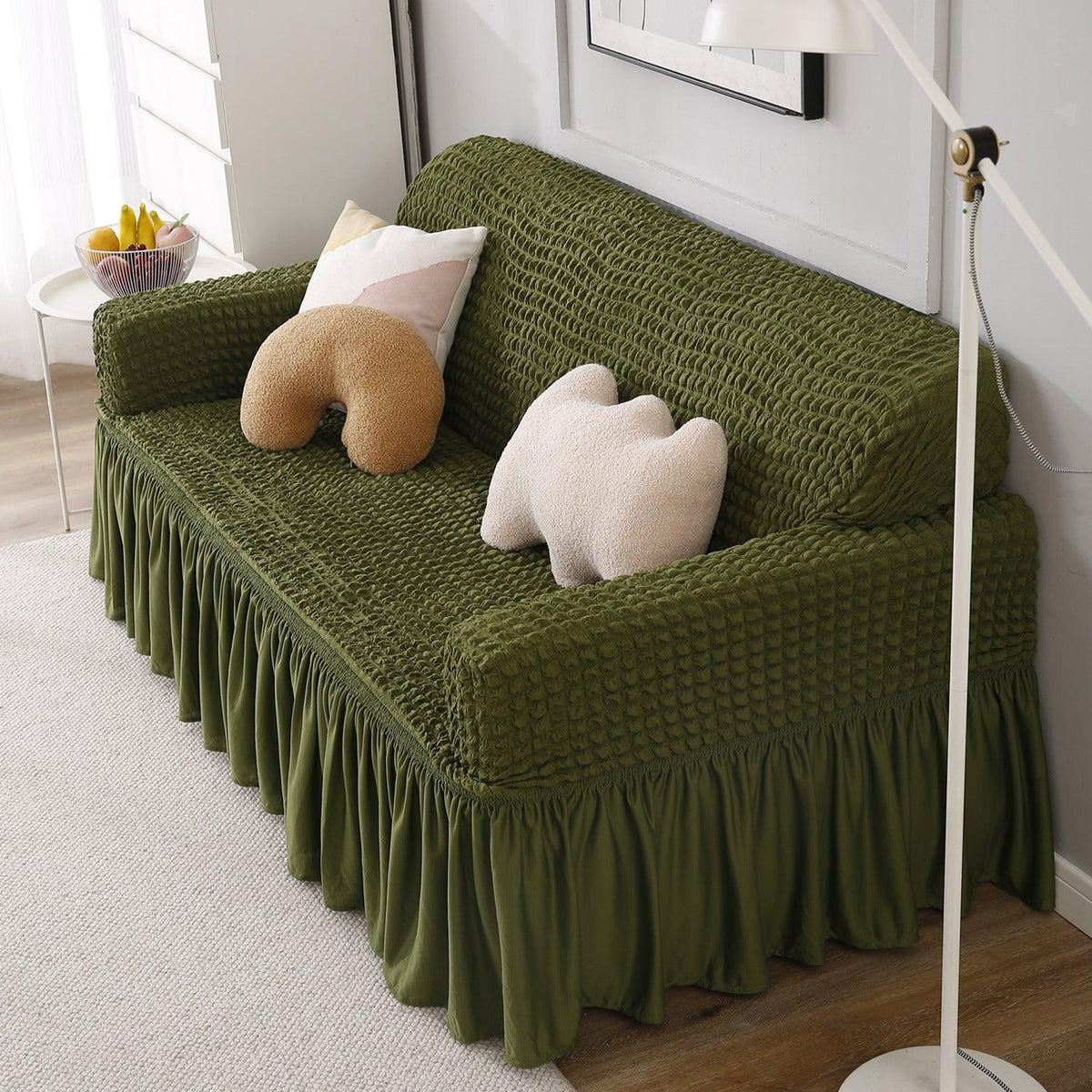 Forest Green Stretchable Turkish Bubble Frill 2 seater sofa cover