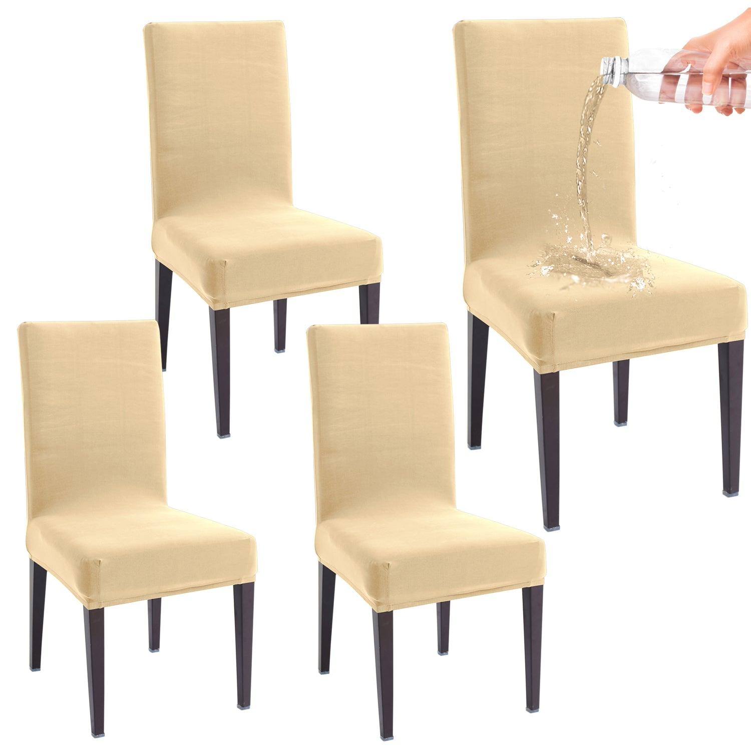 Elastic Stretchable Water Resistant Dining Chair Cover, Beige - HOKIPO | Har Ghar ka Humsafar