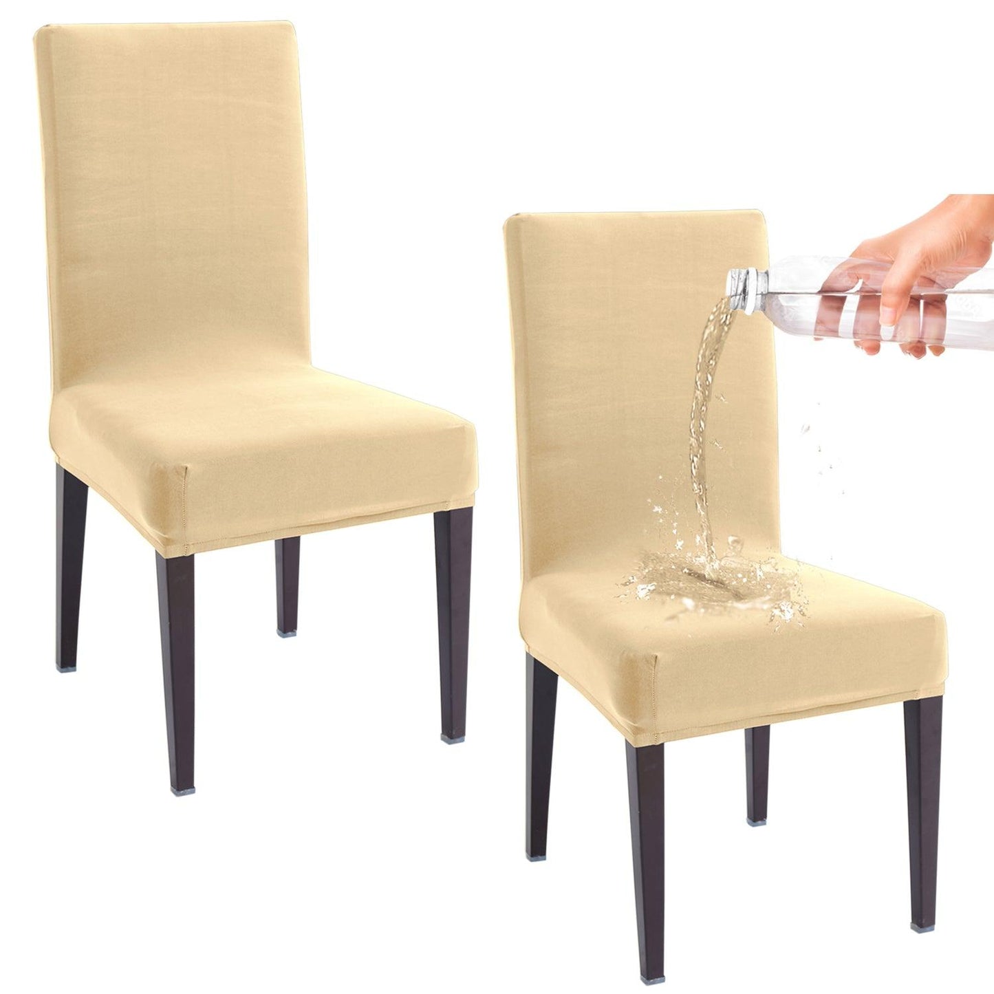 Elastic Stretchable Water Resistant Dining Chair Cover, Beige - HOKIPO | Har Ghar ka Humsafar