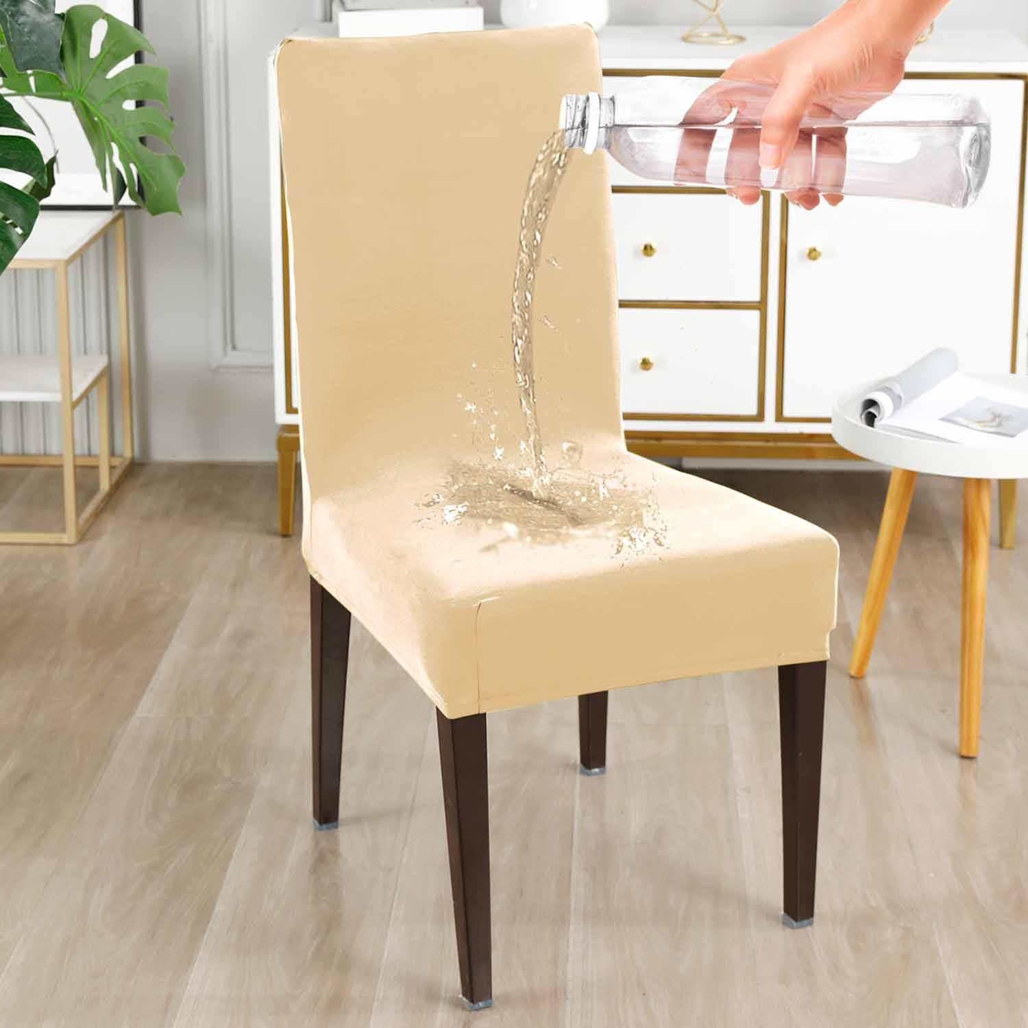 Elastic Stretchable Water Resistant Dining Chair Cover, Beige - HOKIPO | Har Ghar ka Humsafar