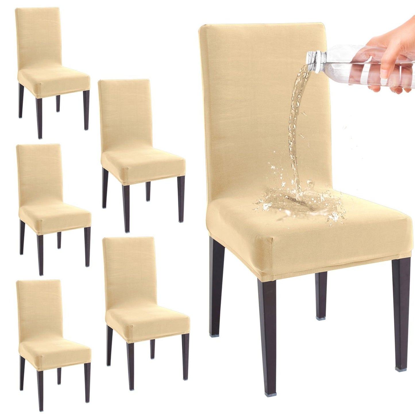 Elastic Stretchable Water Resistant Dining Chair Cover, Beige - HOKIPO | Har Ghar ka Humsafar