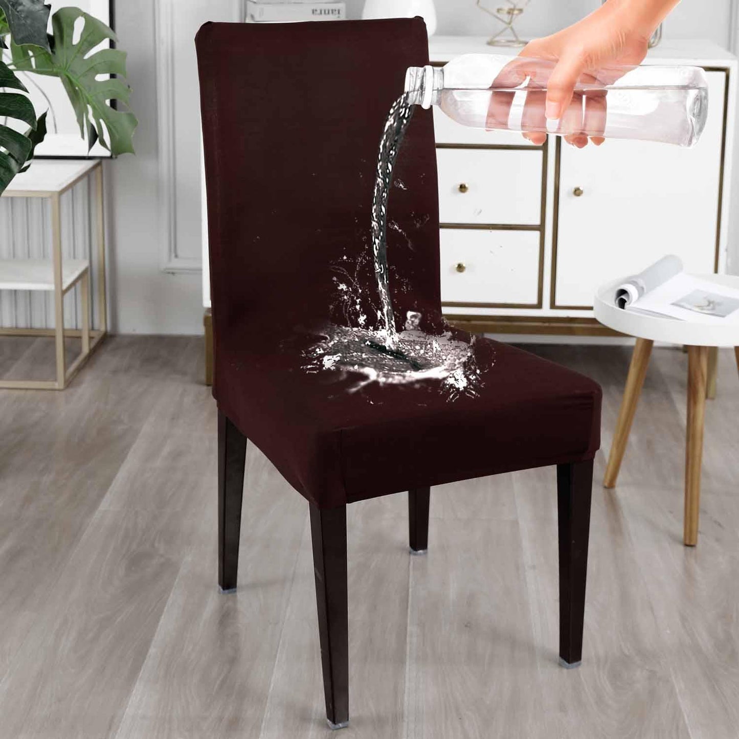 Elastic Stretchable Water Resistant Dining Chair Cover, Brown - HOKIPO | Har Ghar ka Humsafar