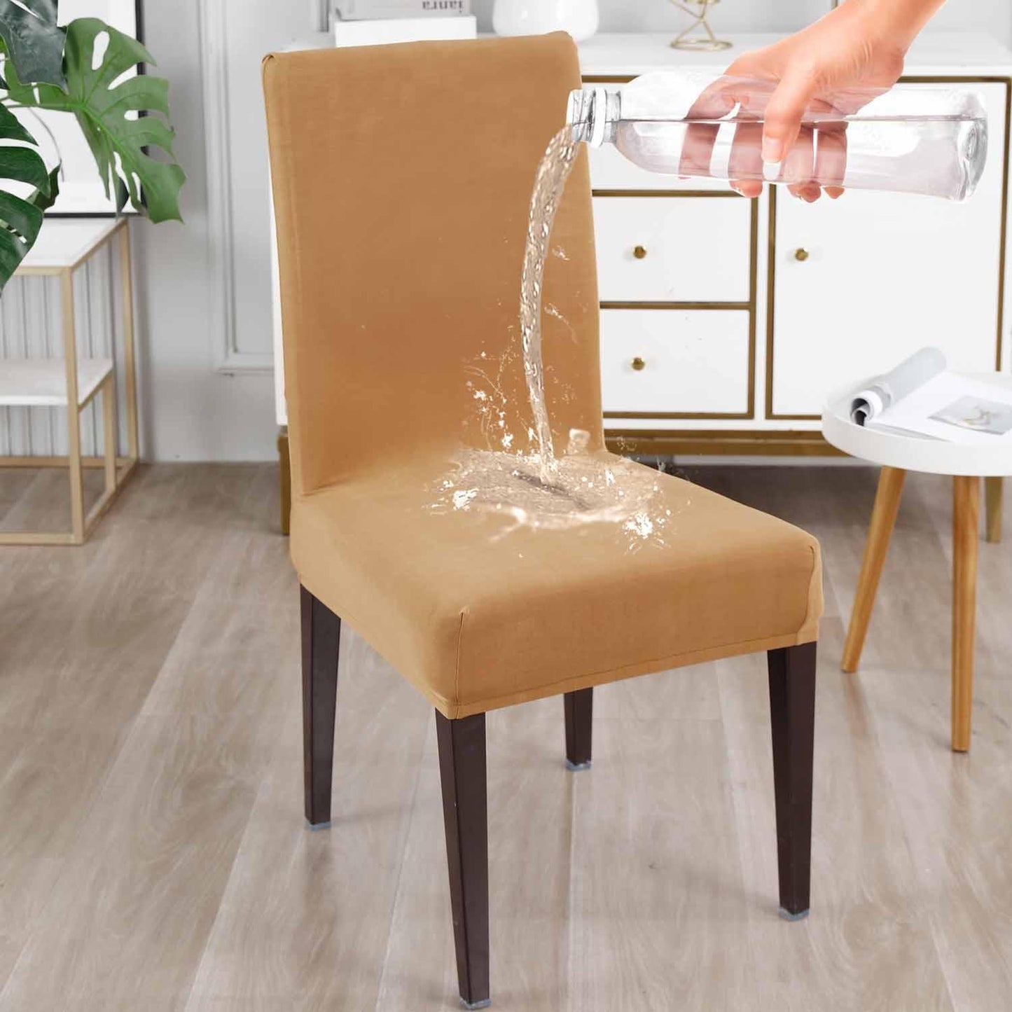 Elastic Stretchable Water Resistant Dining Chair Cover, Camel - HOKIPO | Har Ghar ka Humsafar