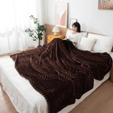 Buy Brown Colour Striped Pattern Blanket - Double Bed | HOKIPO