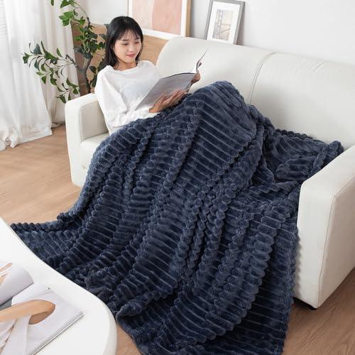 Buy Dark Grey Striped Soft Fleece Blankets | HOKIPO