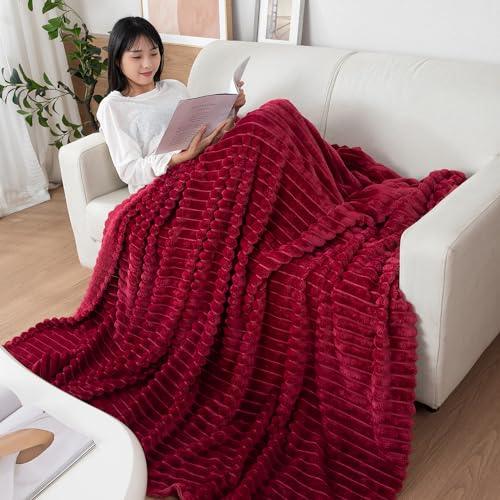 Buy Maroon Striped Soft Fleece Blankets | HOKIPO