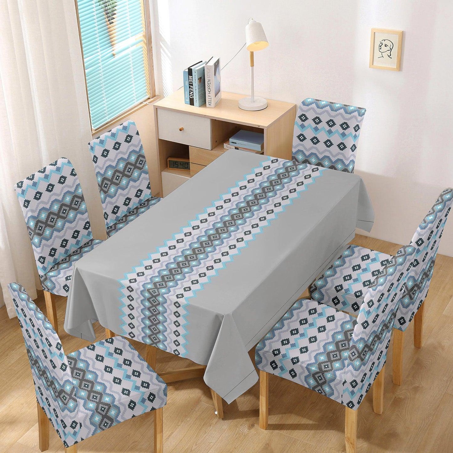 Fossil Grey Printed Dining Set Cover | 4/6 Seater - HOKIPO | Har Ghar ka Humsafar