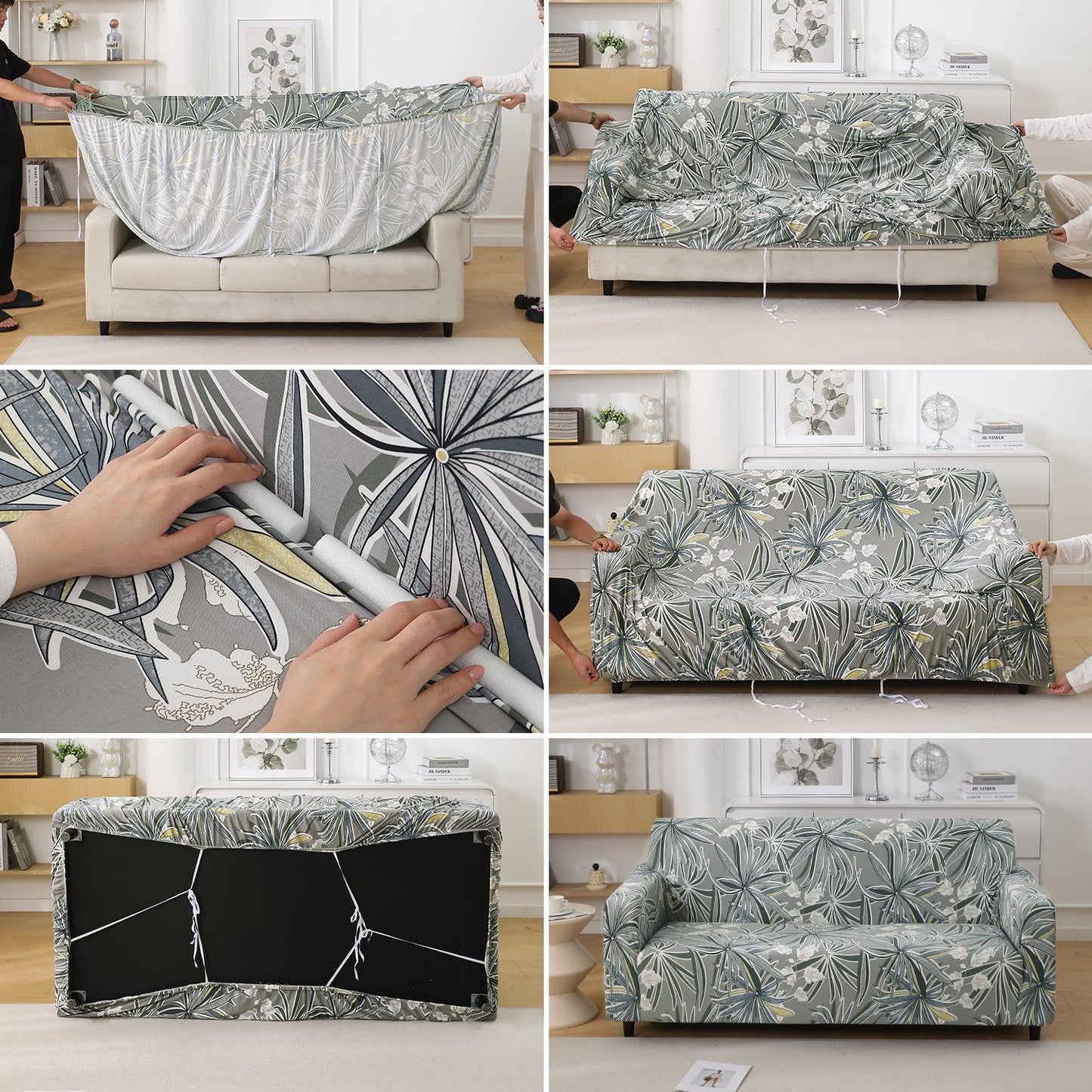 Frost Grey Marginata Printed Stretchable Sofa Cover - HOKIPO | Har Ghar ka Humsafar