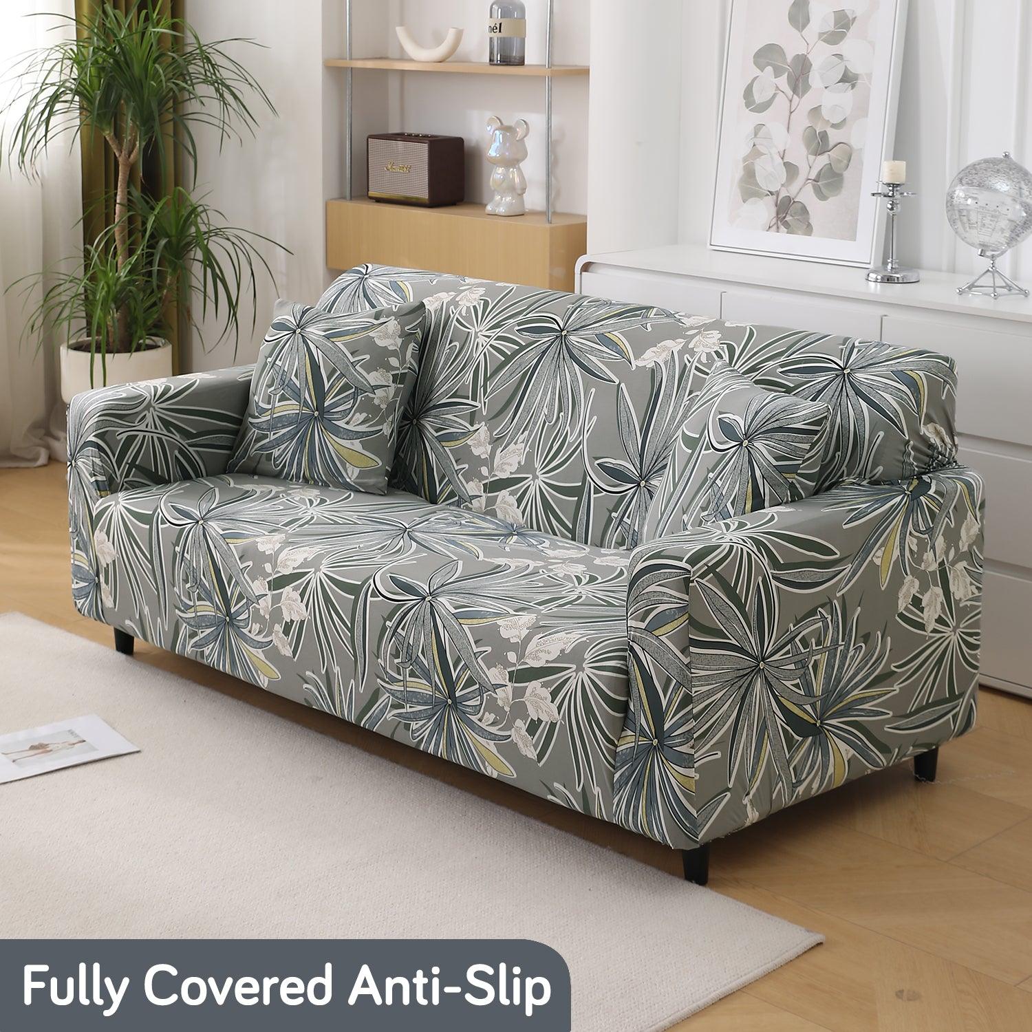 Frost Grey Marginata Printed Stretchable Sofa Cover - HOKIPO | Har Ghar ka Humsafar