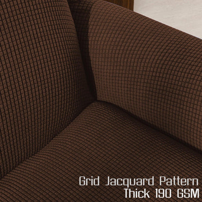 Fully Covered Stretchable Jacquard Wing Chair Cover, Dark Brown - HOKIPO | Har Ghar ka Humsafar