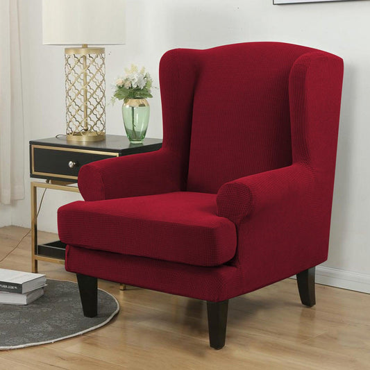 Fully Covered Stretchable Jacquard Wing Chair Cover, Maroon - HOKIPO | Har Ghar ka Humsafar