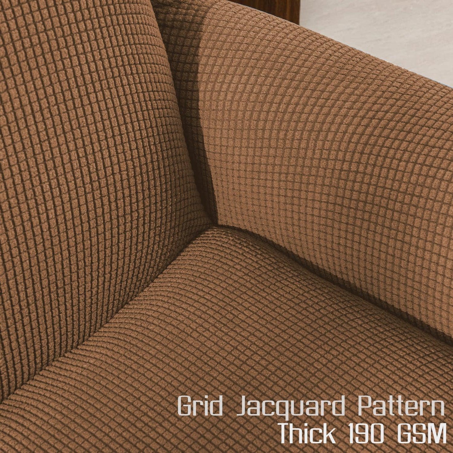 Fully Covered Stretchable Jacquard Wing Chair Cover, Roast Brown - HOKIPO | Har Ghar ka Humsafar