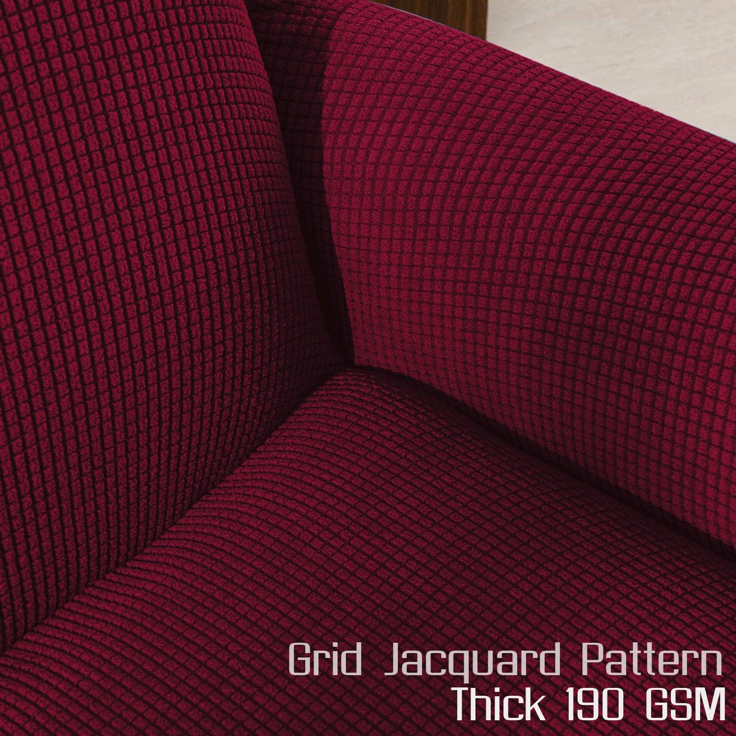 Fully Covered Stretchable Jacquard Wing Chair Cover, Wine - HOKIPO | Har Ghar ka Humsafar