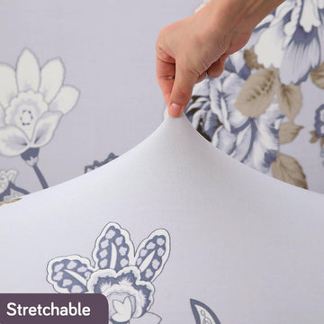 Gentle Grey Dahlia Printed Print stretchable sofa cover set