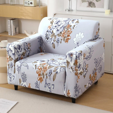 Gentle Grey Dahlia Printed stretchable single sofa cover​