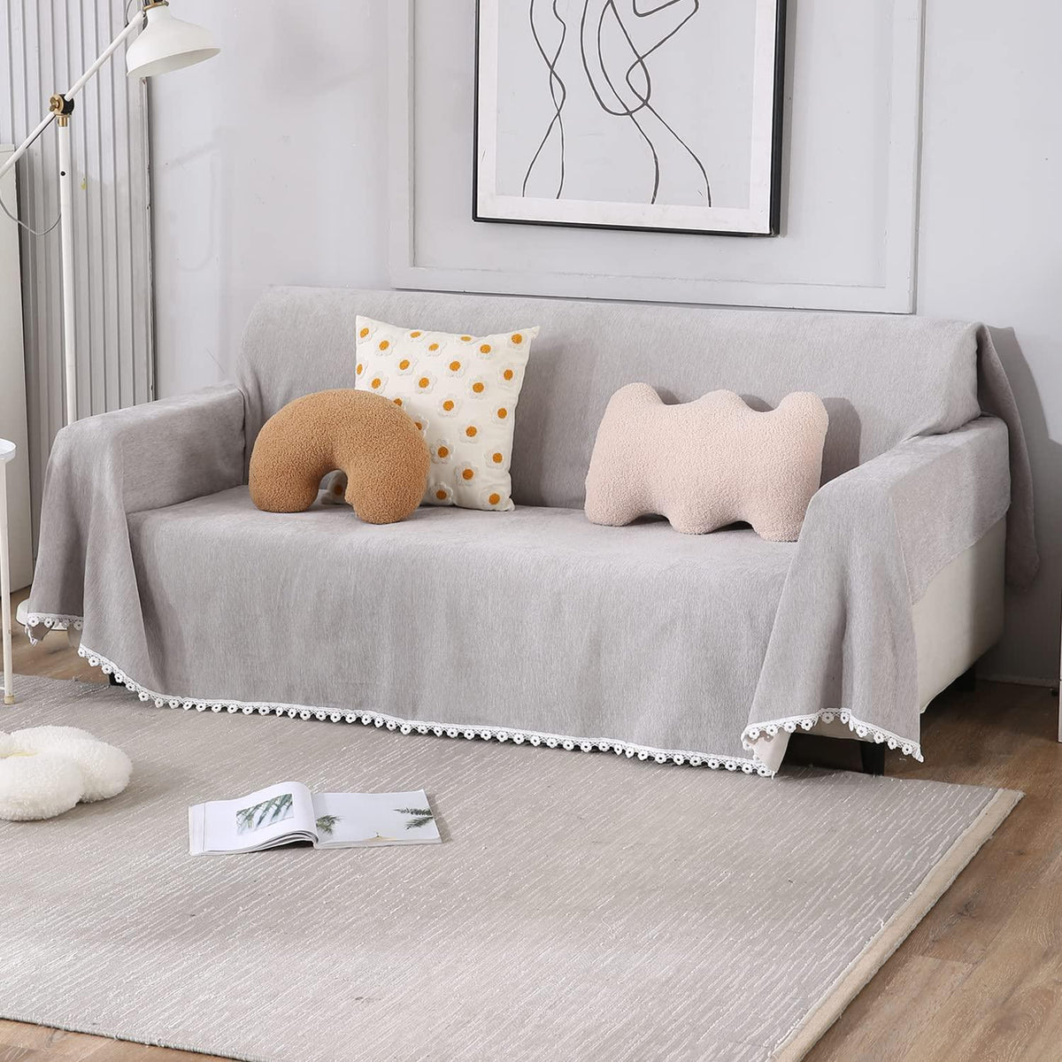 Buy Grey colour chenille sofa throw cover
