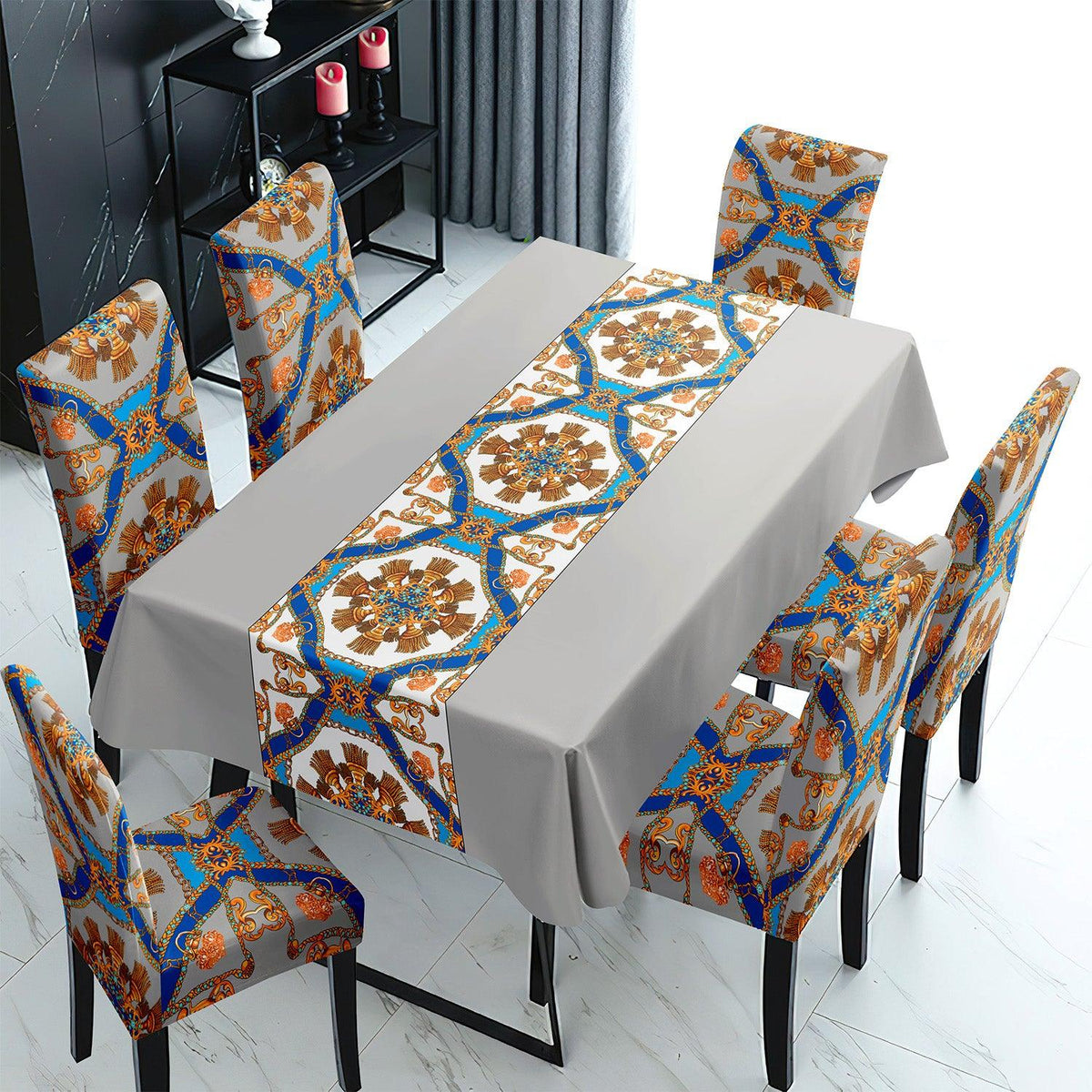 Grey Dining Table Cover with Chair Covers | 4/6 Seater - HOKIPO | Har Ghar ka Humsafar