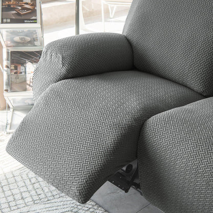 Grey Stretchable Jacquard Recliner Sofa Cover | Elastic & Anti - Slip - HOKIPO | Har Ghar ka Humsafar