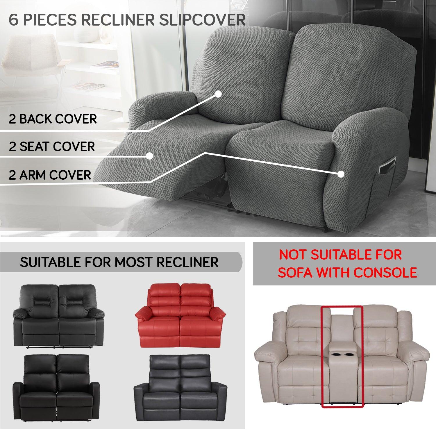 Grey Stretchable Jacquard Recliner Sofa Cover | Elastic & Anti - Slip - HOKIPO | Har Ghar ka Humsafar