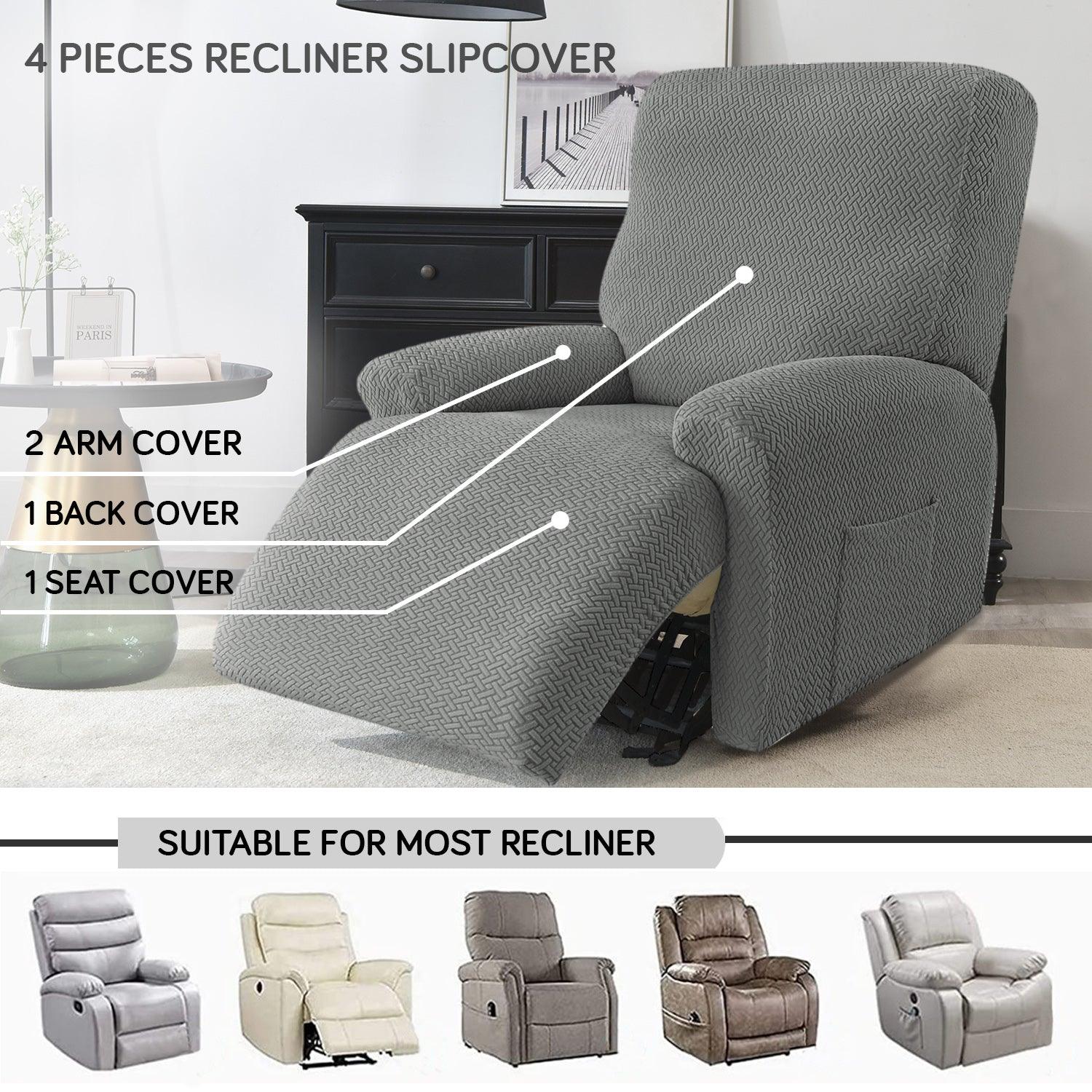 Grey Stretchable Jacquard Recliner Sofa Cover | Elastic & Anti - Slip - HOKIPO | Har Ghar ka Humsafar