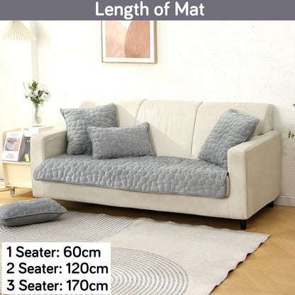 Premium Pebble Milk Velvet Anti Slip Sofa Mat for 1/2/3 Seater, Moon Grey