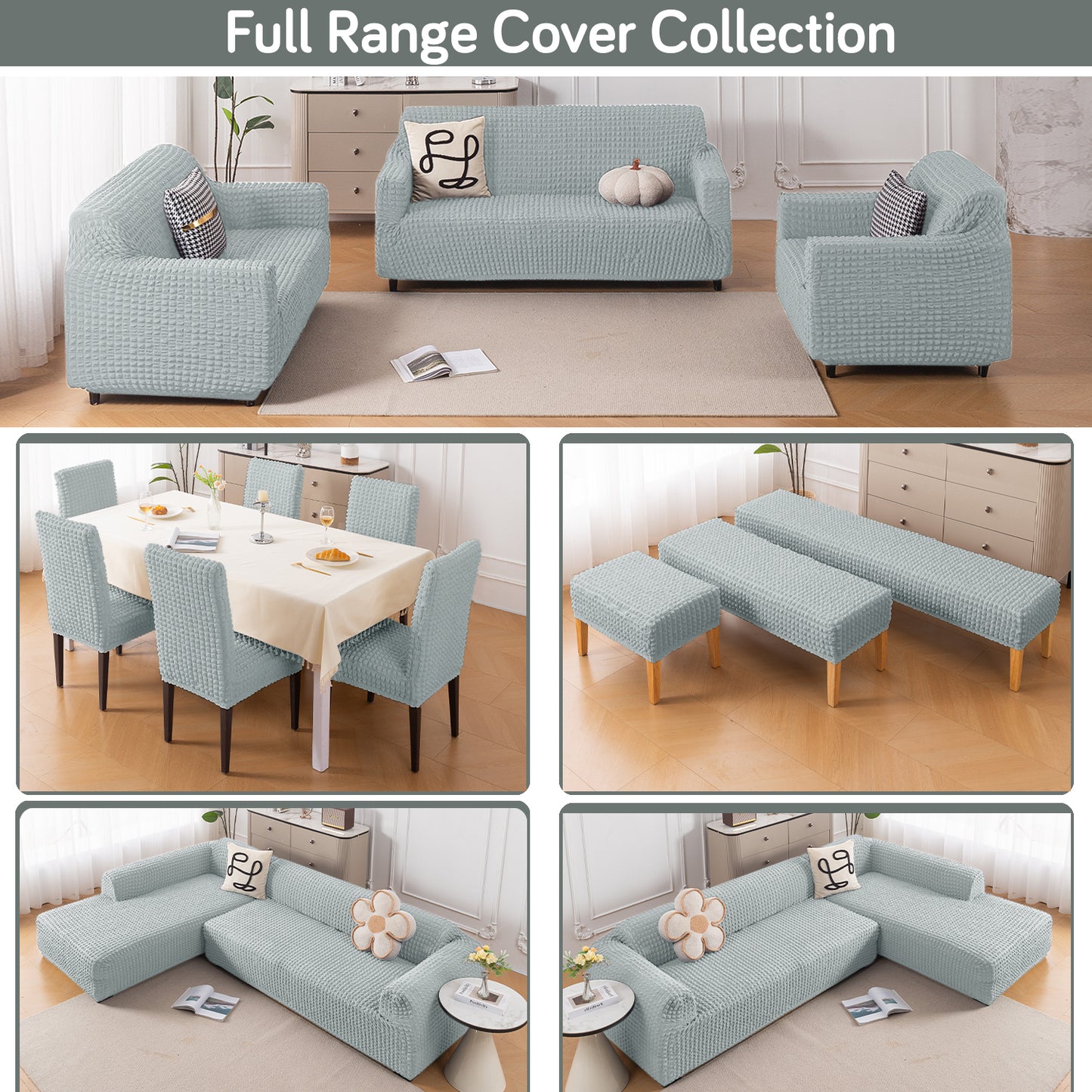 Aria Nova Bubble 2-Piece Stretchable L Shape Sofa Cover with Left Chaise, Light Grey