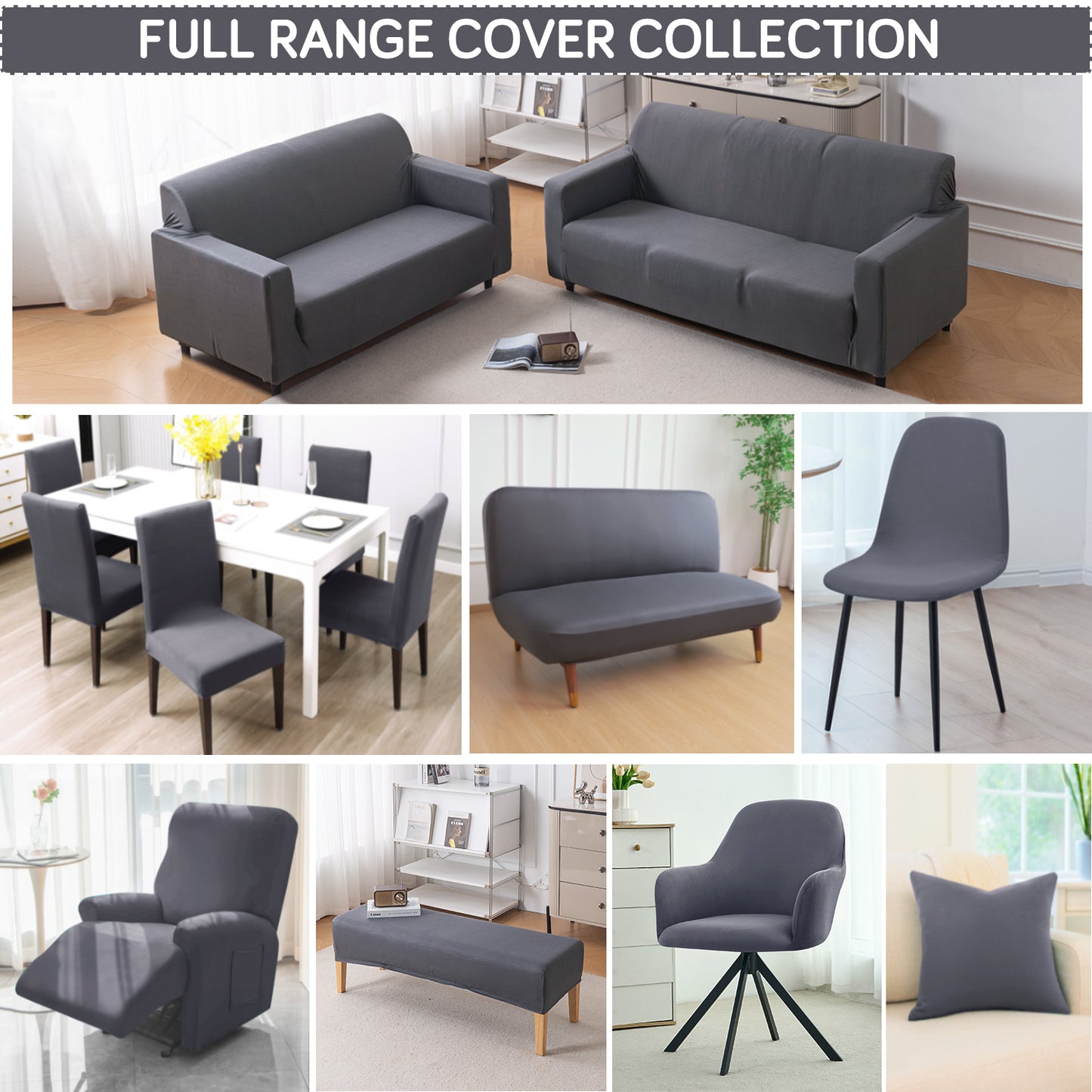 SereneSolids Stretchable Elastic Armless Sofa Cover – 140 GSM, Futon Slipcover, Easy Fit, Grey