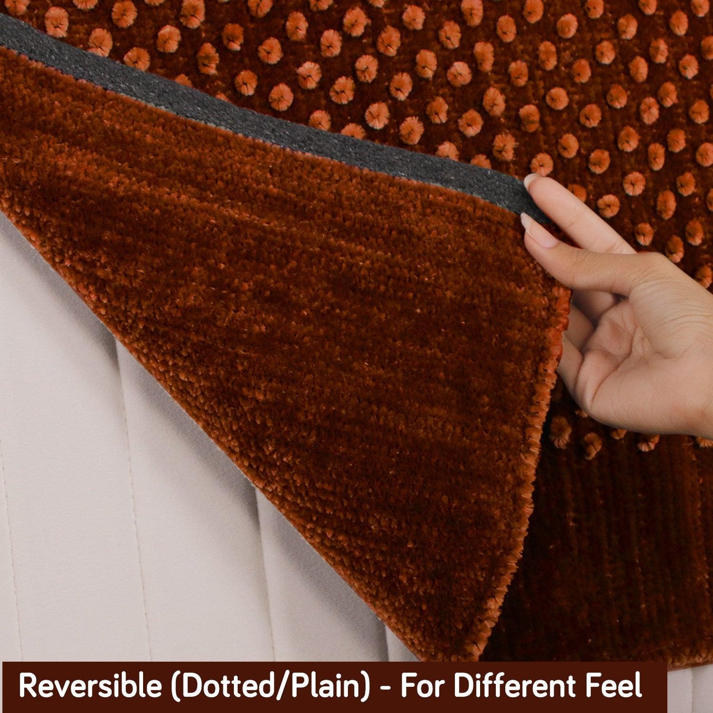 Handloom Made Thick Poly Velvet Reversible Sofa Mat for 1/2/3 Seater, Rust Brown - HOKIPO | Har Ghar ka Humsafar