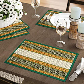 Handmade Madurkathi River Grass Dining Table Mats, Green - HOKIPO | Har Ghar ka Humsafar