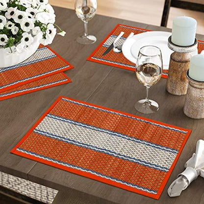 Handmade Madurkathi River Grass Dining Table Mats, Orange - HOKIPO | Har Ghar ka Humsafar