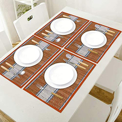 Handmade Madurkathi River Grass Dining Table Mats, Orange - HOKIPO | Har Ghar ka Humsafar