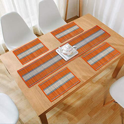 Handmade Madurkathi River Grass Dining Table Mats, Orange - HOKIPO | Har Ghar ka Humsafar