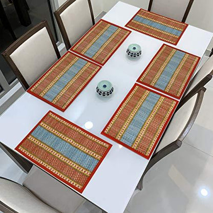 Handmade Madurkathi River Grass Dining Table Mats, Red - HOKIPO | Har Ghar ka Humsafar