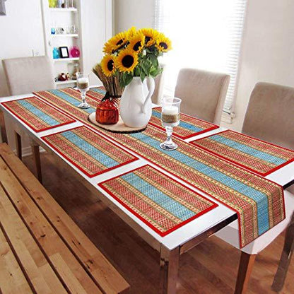 Handmade Madurkathi River Grass Dining Table Mats, Red - HOKIPO | Har Ghar ka Humsafar