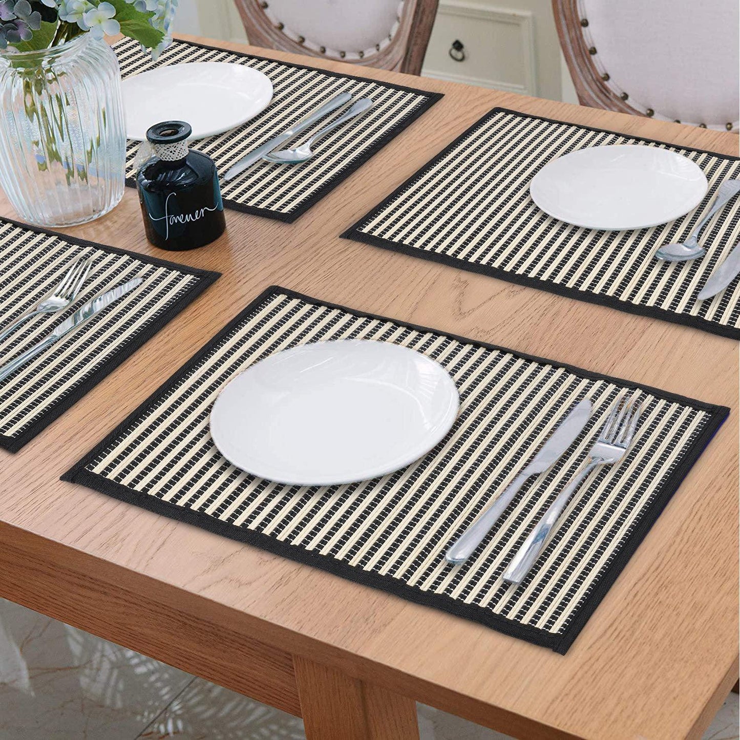 Heat Resistant Bamboo Dinner Mats, Black - HOKIPO | Har Ghar ka Humsafar