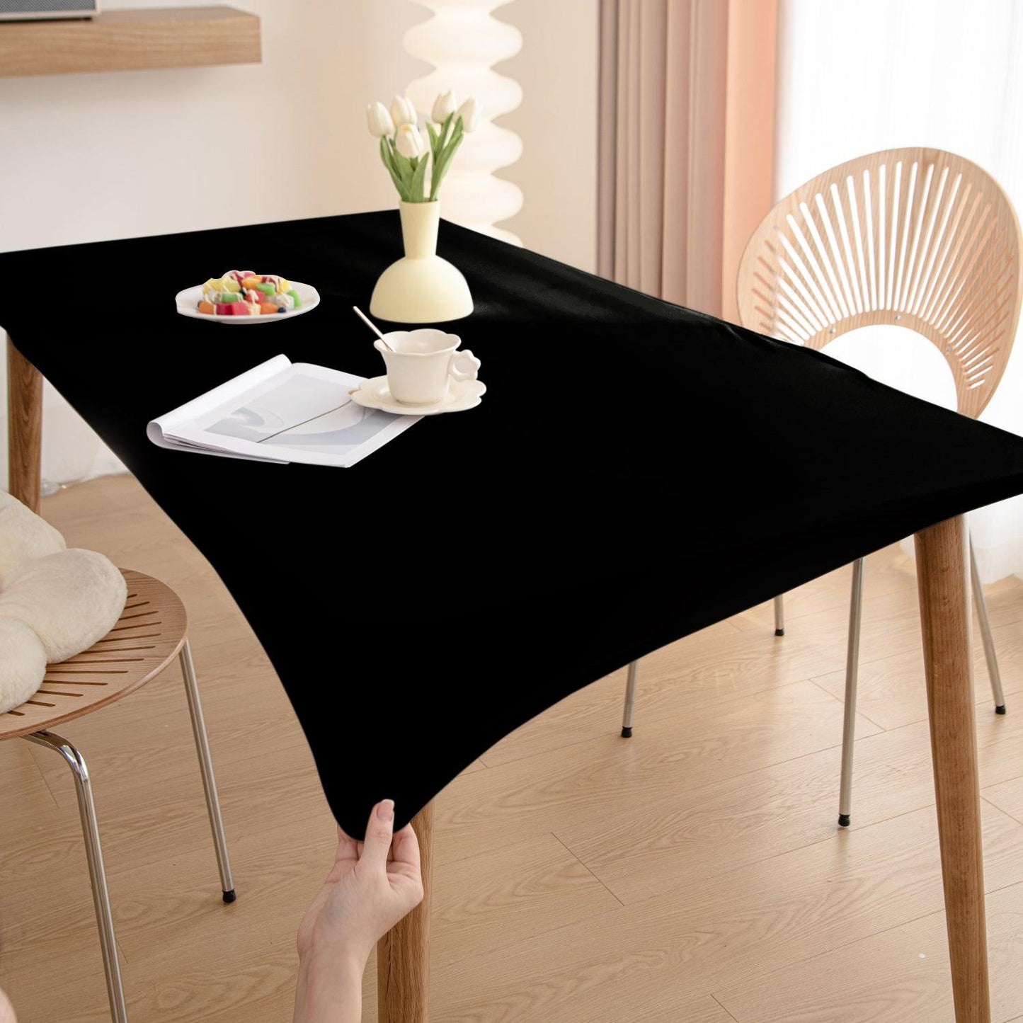 HOKIPO 100% Waterproof Non - Slip Stretch Table Cover, Black - HOKIPO | Har Ghar ka Humsafar