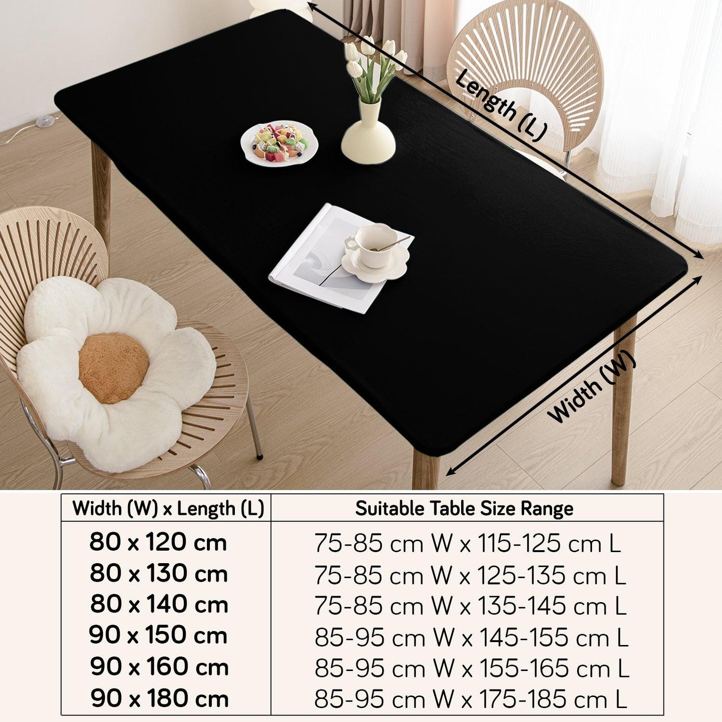 HOKIPO 100% Waterproof Non - Slip Stretch Table Cover, Black - HOKIPO | Har Ghar ka Humsafar