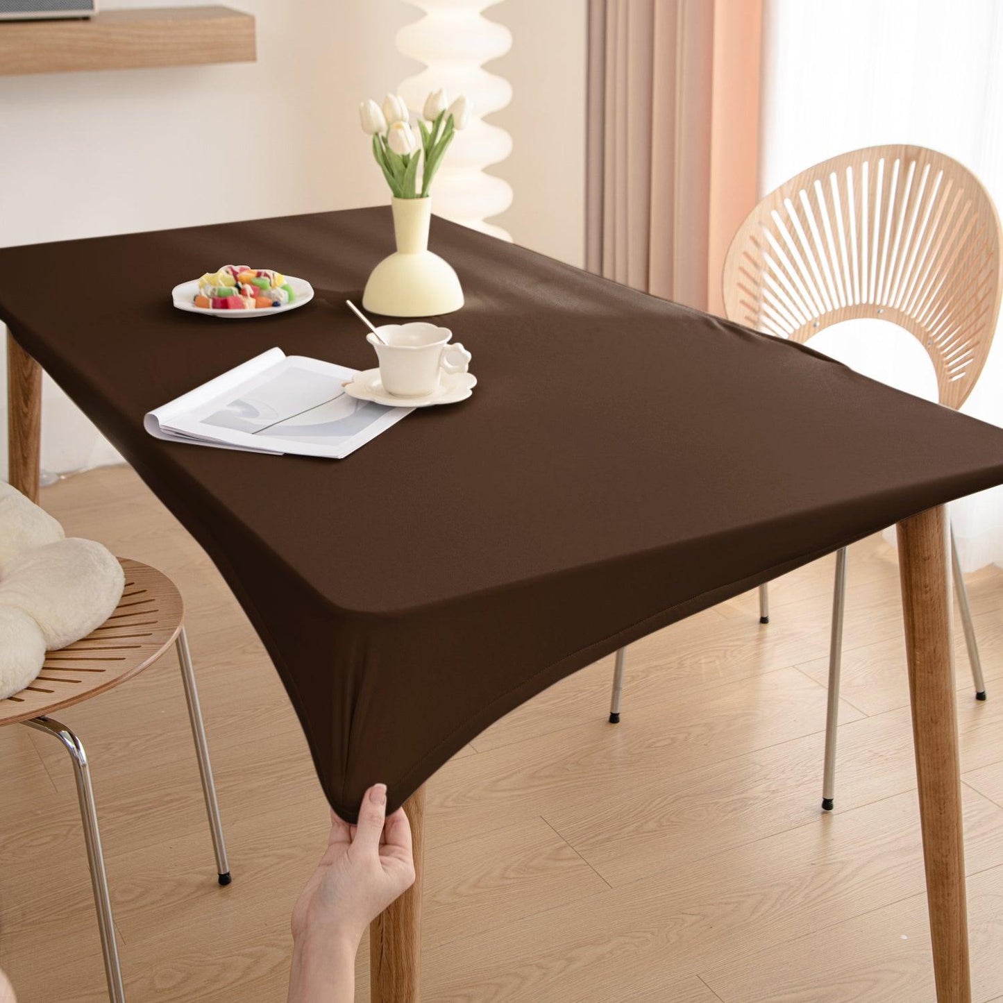 HOKIPO 100% Waterproof Non - Slip Stretch Table Cover, Brown - HOKIPO | Har Ghar ka Humsafar