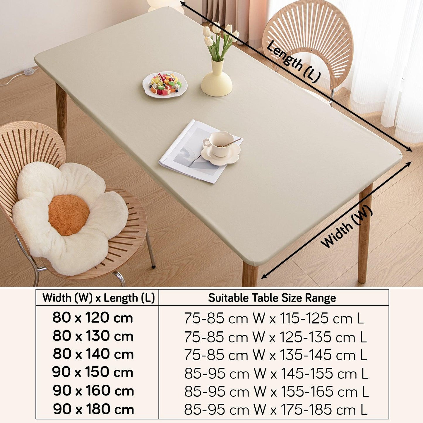 HOKIPO 100% Waterproof Non - Slip Stretch Table Cover, Cream - HOKIPO | Har Ghar ka Humsafar