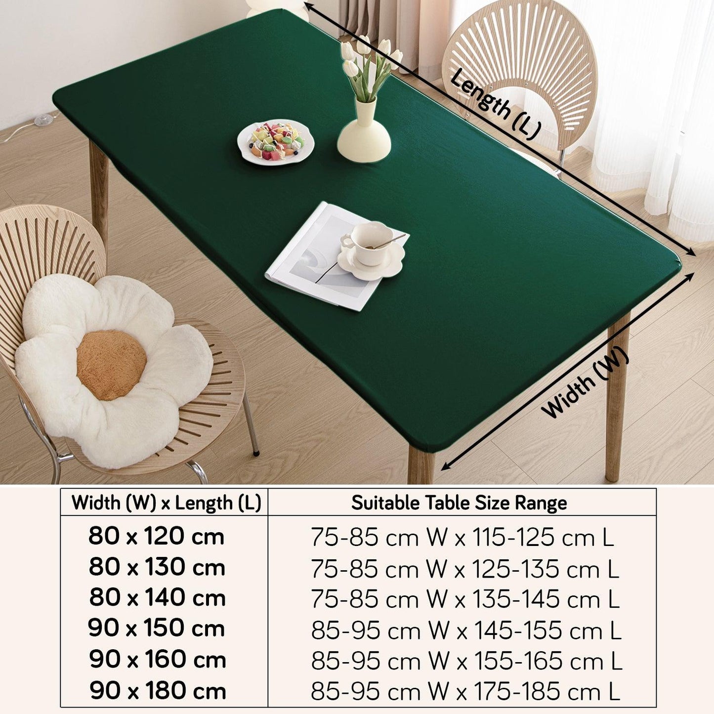 HOKIPO 100% Waterproof Non - Slip Stretch Table Cover, Dark Teal - HOKIPO | Har Ghar ka Humsafar