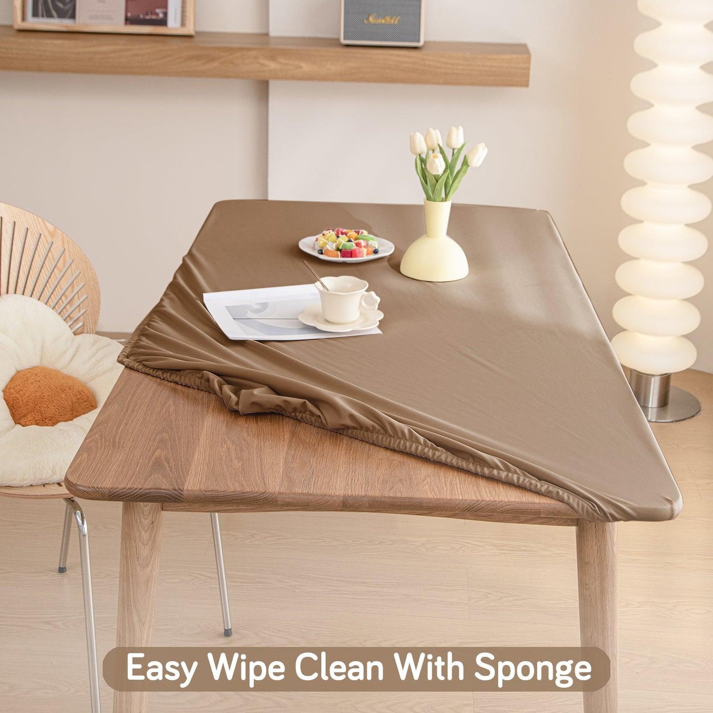 HOKIPO 100% Waterproof Non - Slip Stretch Table Cover, Light Brown - HOKIPO | Har Ghar ka Humsafar